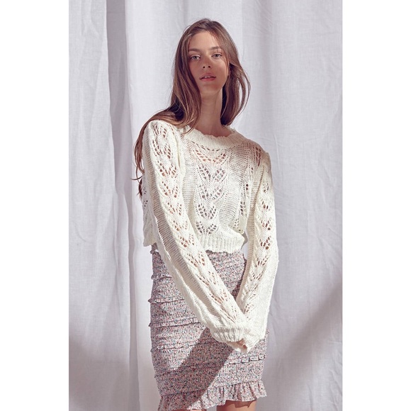 LAST 3! Ivory Crochet Knit Sweater Top - Picture 9 of 13